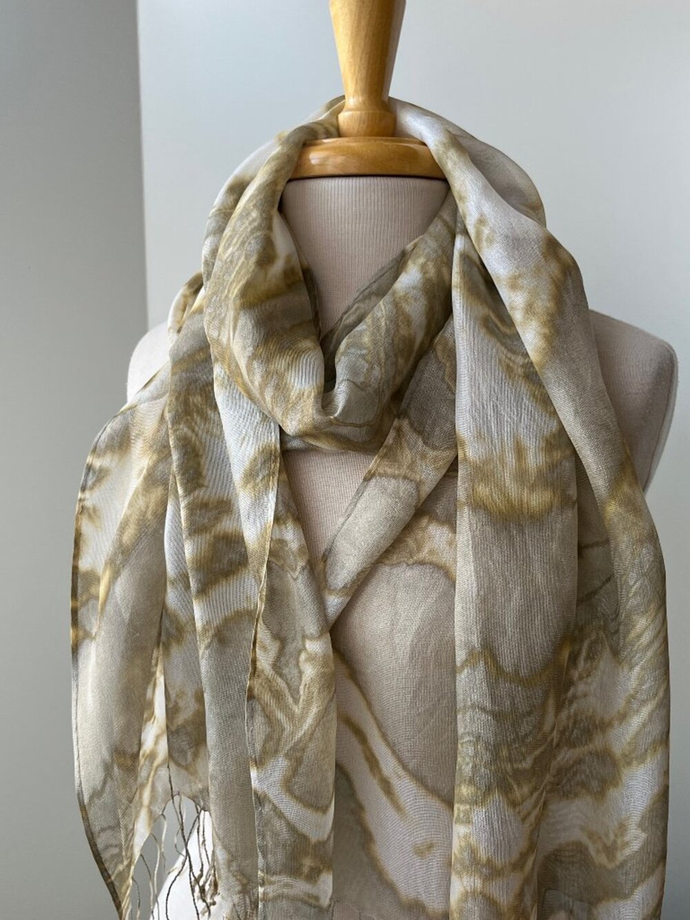 NWT Silk Blend Oversized Scarf or Shawl with Fringe, Artist Made Hand Dyed